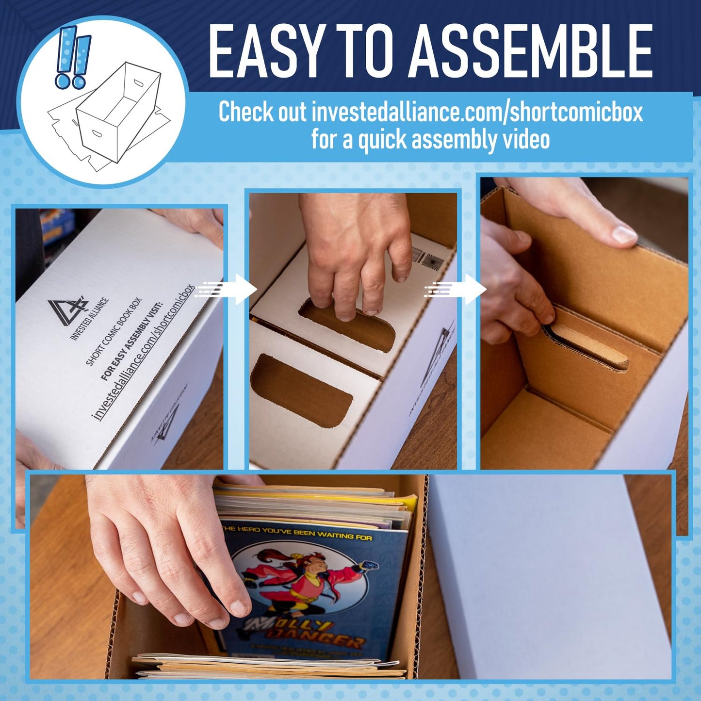 Invested Alliance Premium Short Comic Book Storage Box Organizer with Lid | Thick Cardboard Comic