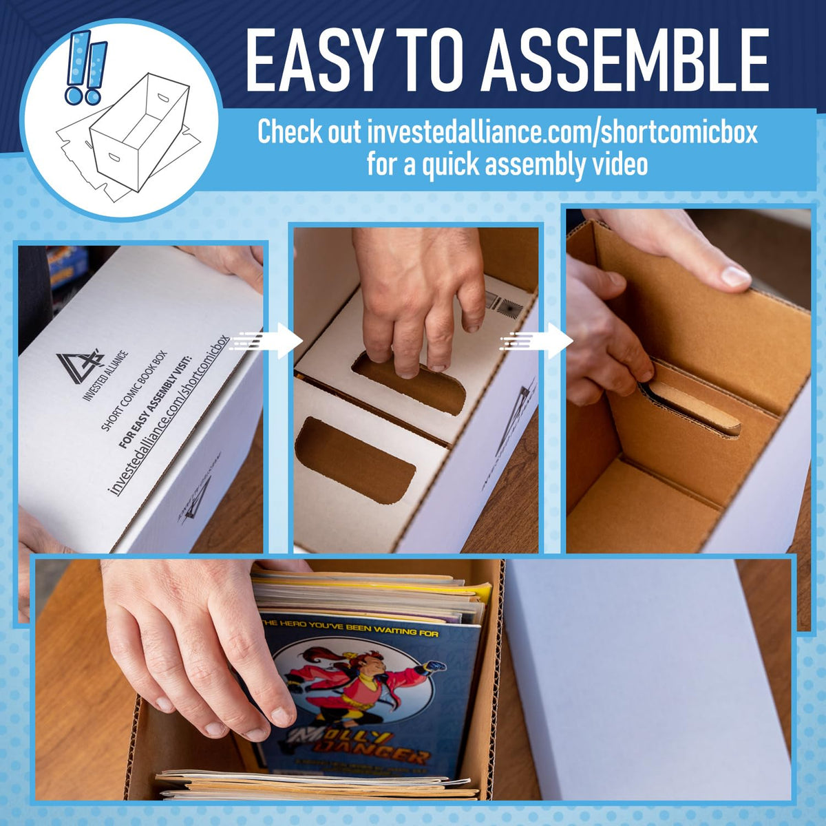 Invested Alliance Premium Short Comic Book Storage Box Organizer with Lid | Thick Cardboard Comic