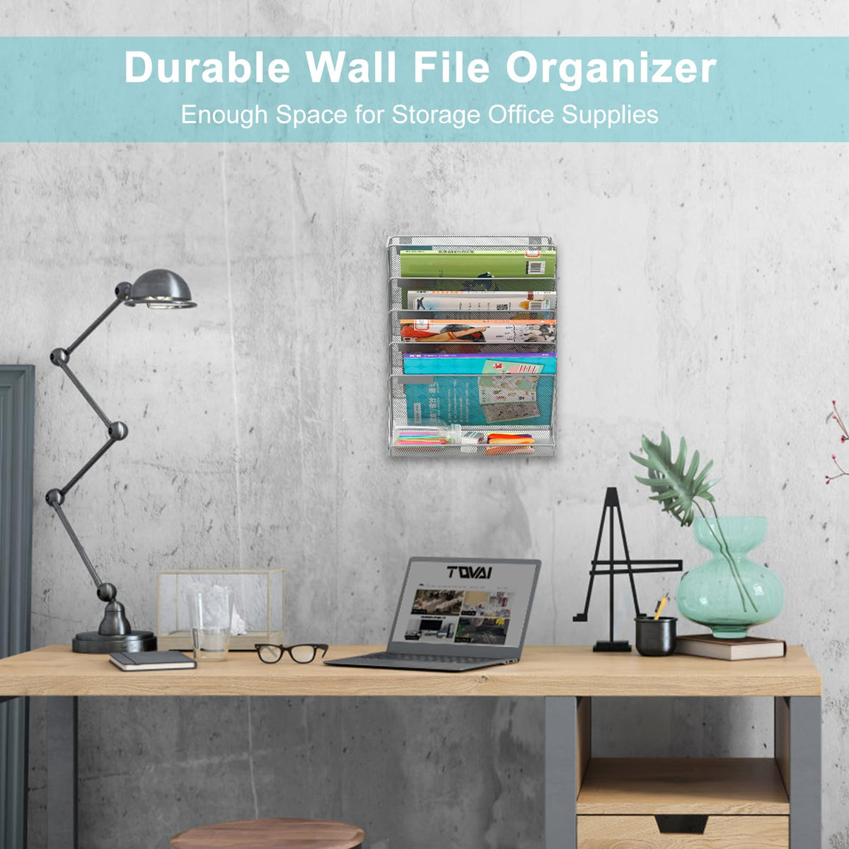 EasyPAG 5 Tier Wall File Holder, Mesh Hanging Folder Organizer with Classify Label, Versatile Desk