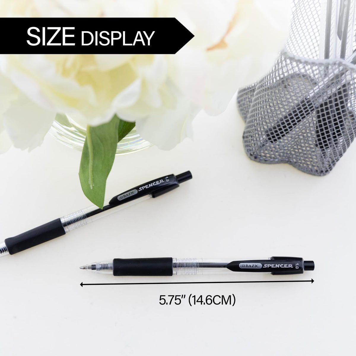 BAZIC PRODUCTS Spencer Black Ink Retractable Pens, 1.0 mm, 5Ct, 24-Box