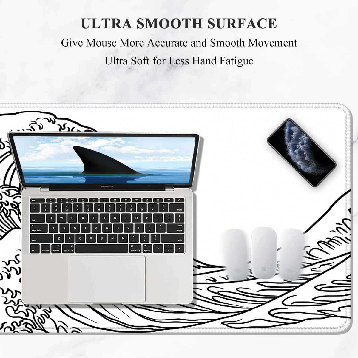 Auhoahsil Large Gaming Mouse Pad, XXL 35.4 x 15.7 in Office Desk Mat, Wave