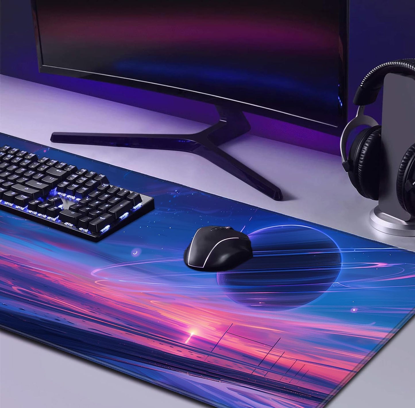Space Landscape Computer Mouse Pad, XXL Laptop Gaming Mouse Keyboard Pad