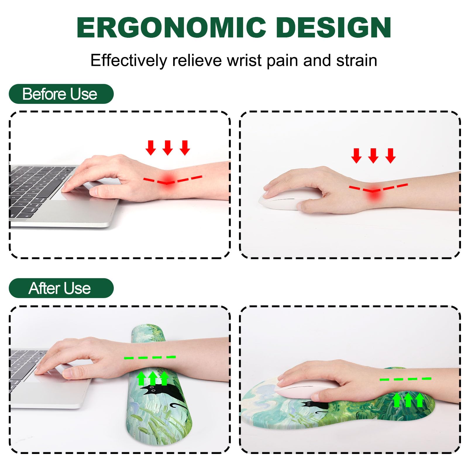 Ergonomic Mouse Pad with Wrist Rest and Keyboard Wrist Rest, Gel Mousepad