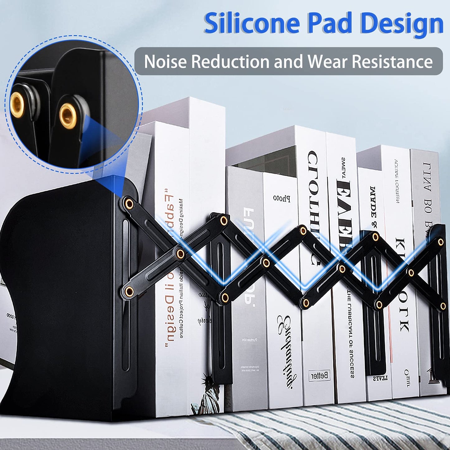 Non Skid Book Ends to Hold Books, Carooyac Metal Adjustable Book Ends Decorative Bookends for Home
