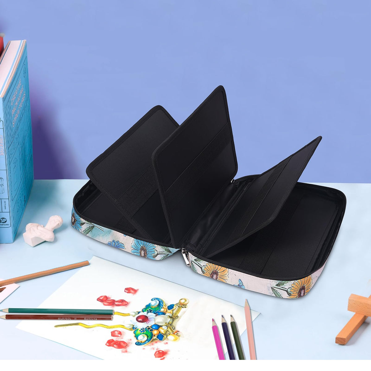 BOMKEE Colored Pencil Case 220 Slots Pencils/Gel Pens Organizer Waterproof Travel Case Zipper