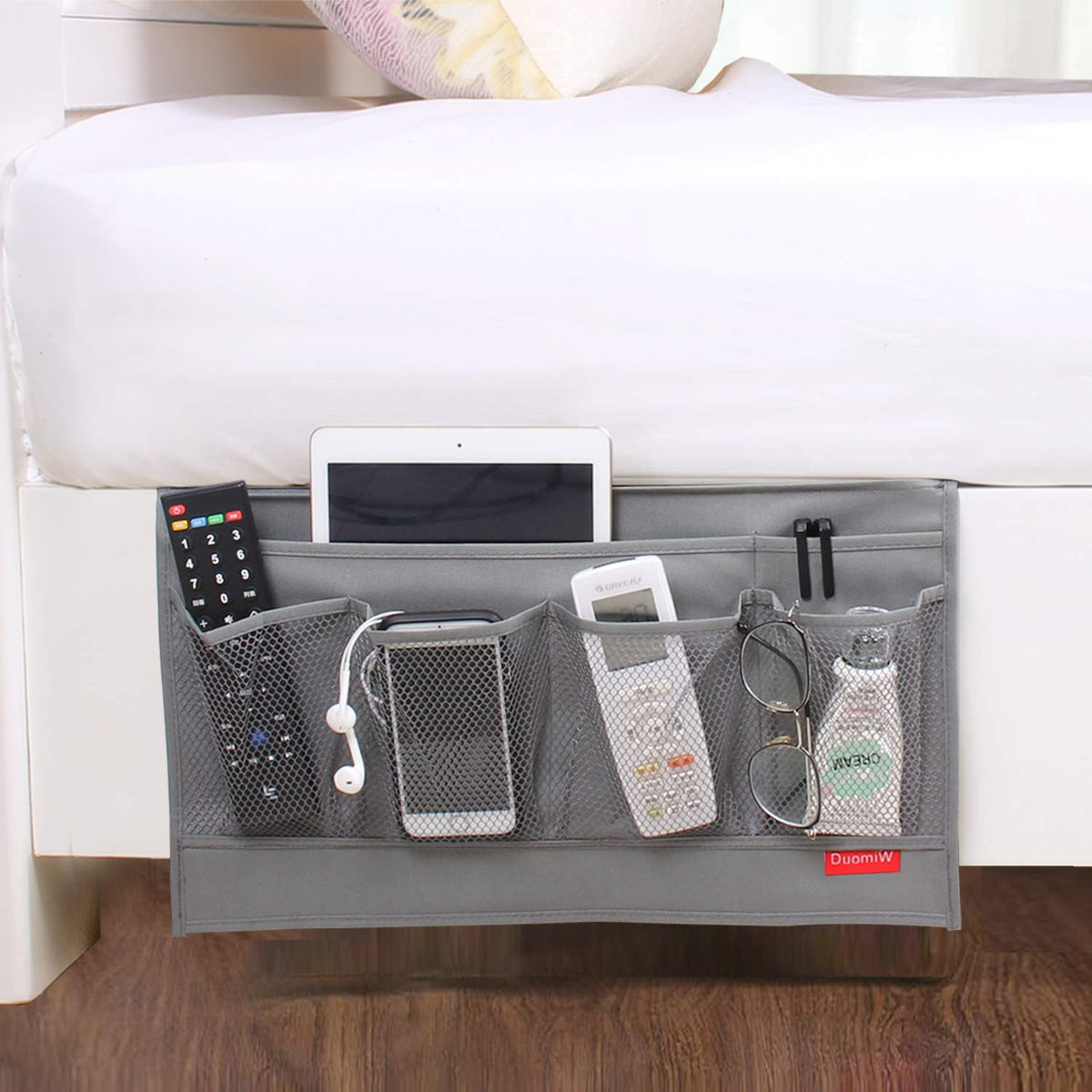 DuomiW Bedside Caddy Table Cabinet Storage Organizer 6 Pockets (Light Grey)
