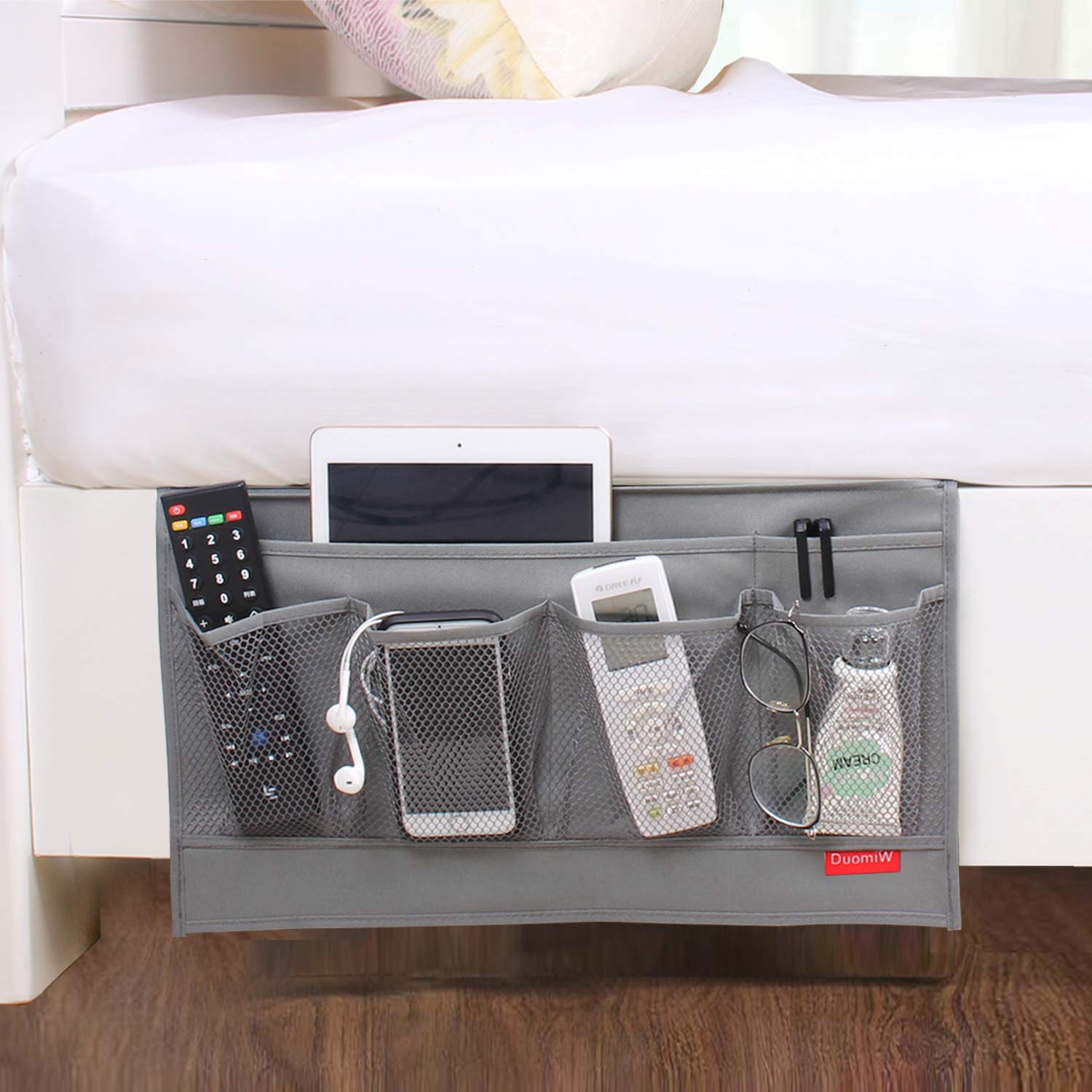 DuomiW Bedside Caddy Table Cabinet Storage Organizer 6 Pockets (Light Grey)