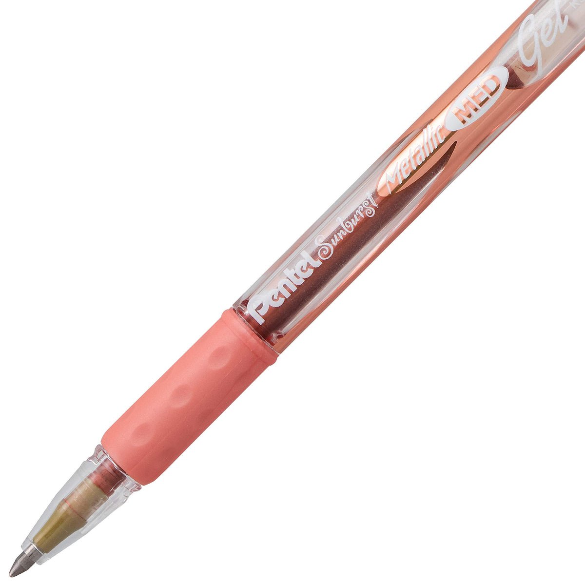 Pentel Sunburst Metallic Gel Pen, 0.8mm Tip Writes 0.4mm Line, Bronze/Transparent Barrel Bronze
