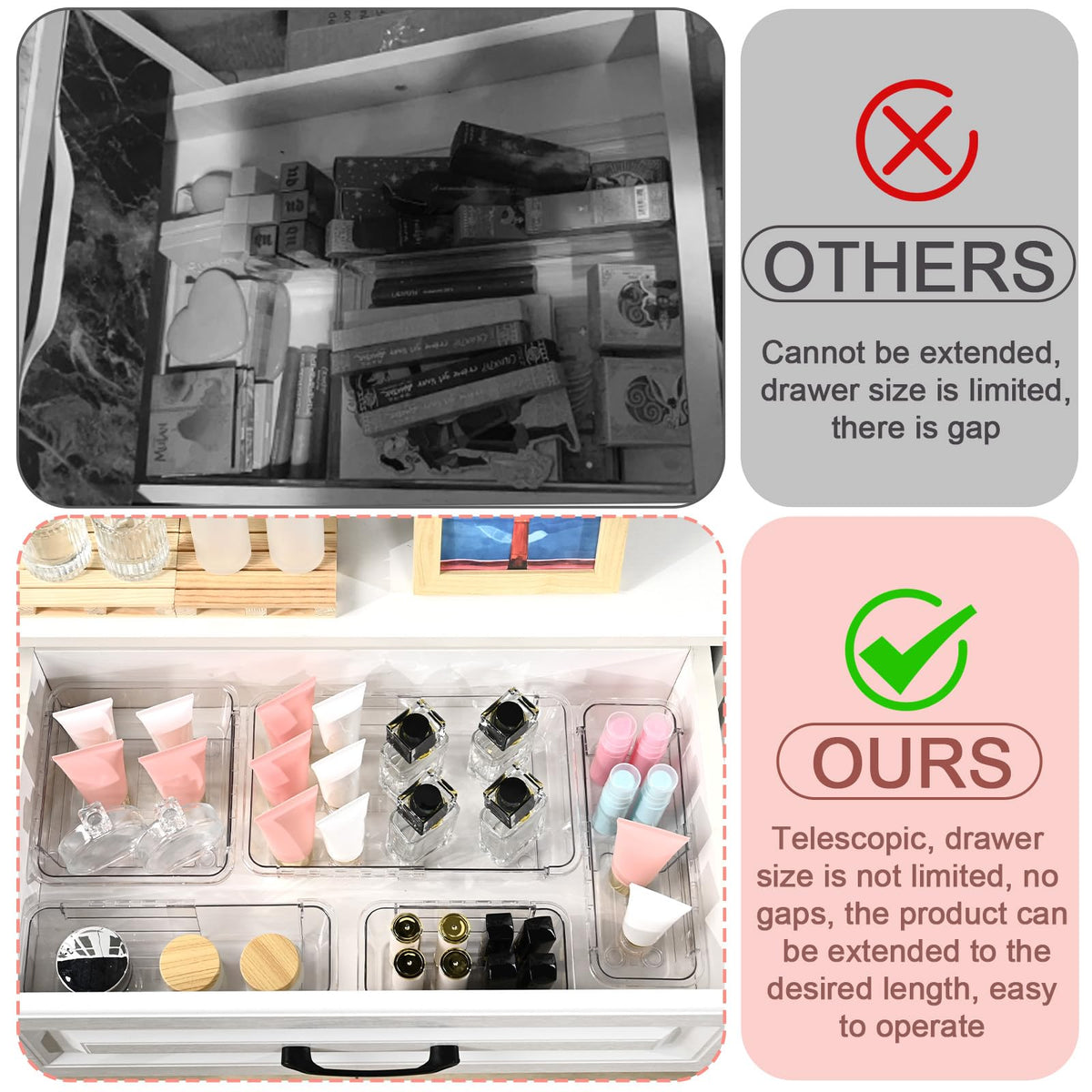 15 Pcs Expandable Drawer Organizer, All Adjustable Storage Box, Clear