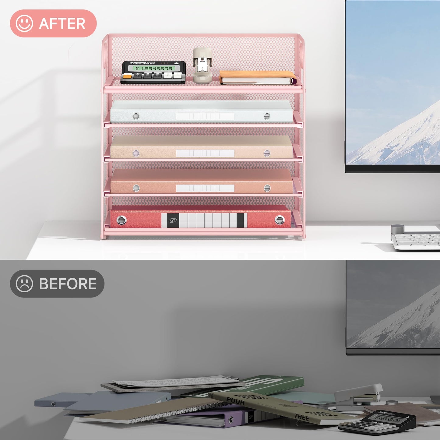 5 Tray Paper Organizer Letter Tray with Handle - Mesh Desk File Organizer, Paper Sorter Organizer
