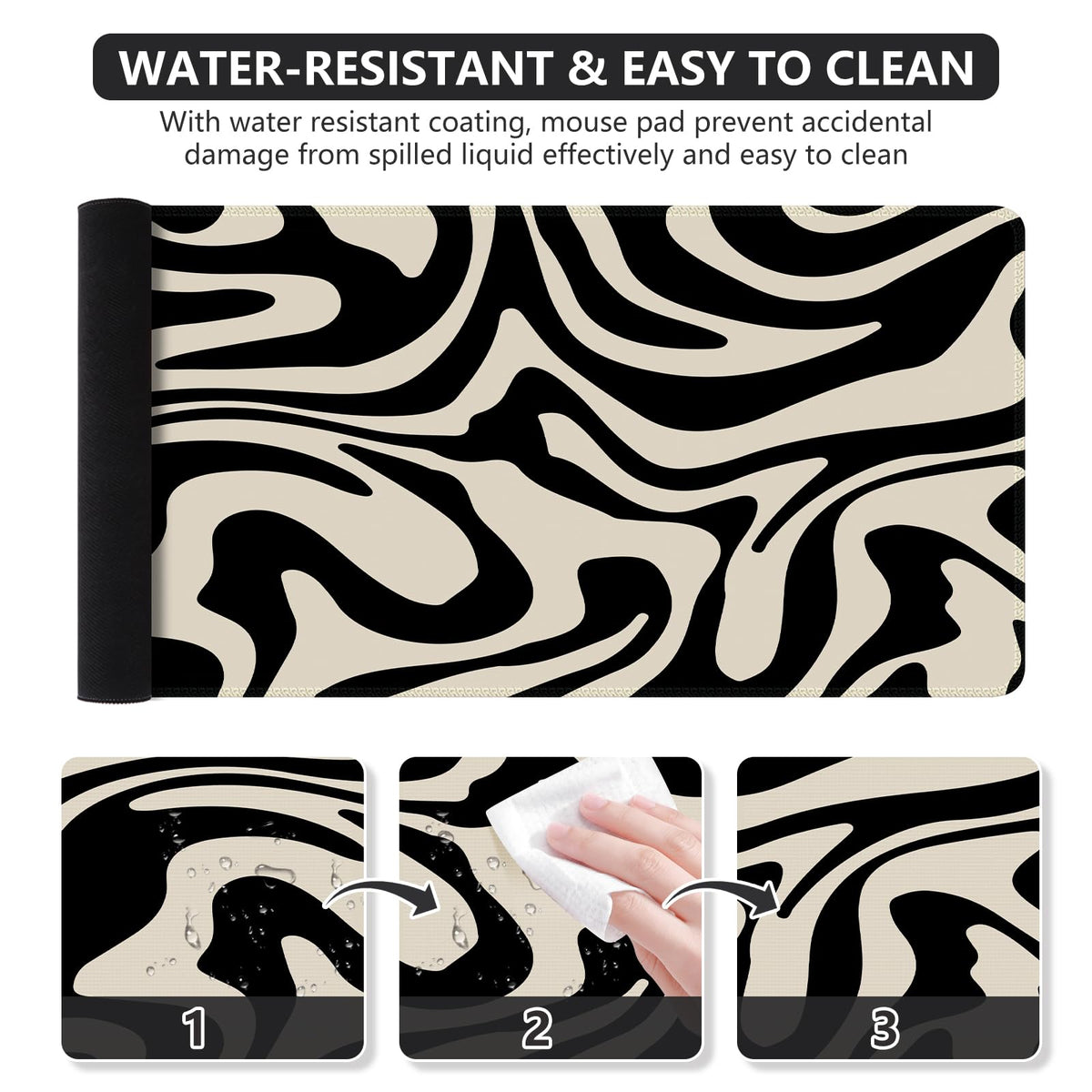 iCasso Desk Mat,Cute Desk Pad Mat,Black Topographic