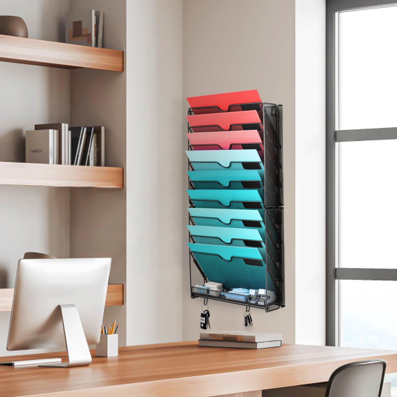 GALASALA Wall File Organizer, 10 Pockets Mesh Hanging File Organizer