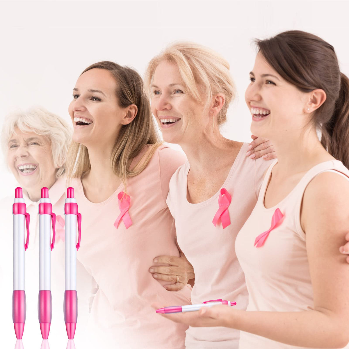 Yexiya 100 Pcs Breast Cancer Awareness Pen Pink Ribbon Pen Bulk, Black Ink