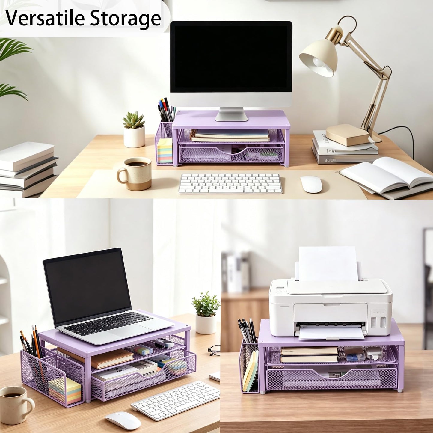 Spacrea Desk Organizers and Accessories, Printer Stand with Storage, Purple