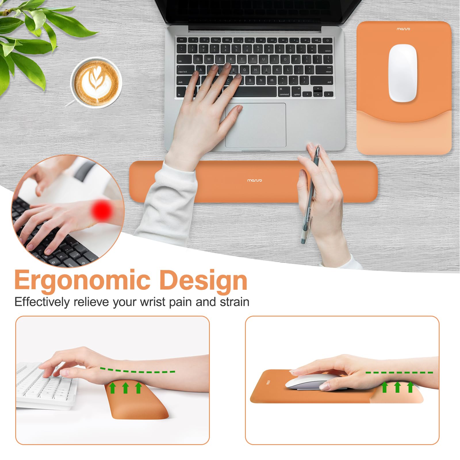 MOSISO Wrist Rest Support Mouse Pad & Keyboard Set, Cosmic Orange