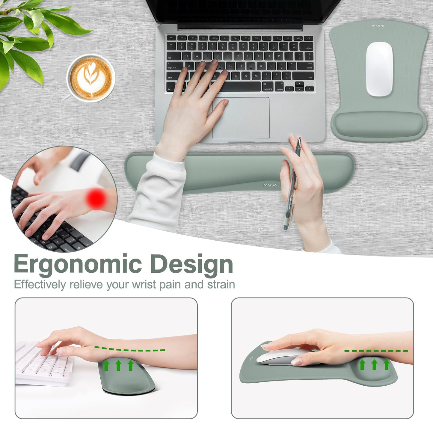 MOSISO Wrist Rest Support for Mouse Pad & Keyboard Set, Antique Green