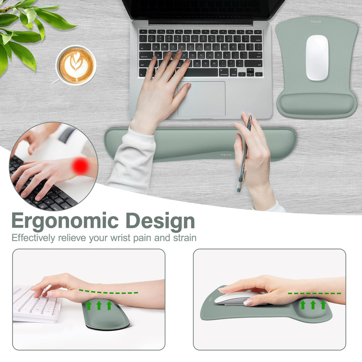 MOSISO Wrist Rest Support for Mouse Pad & Keyboard Set, Antique Green