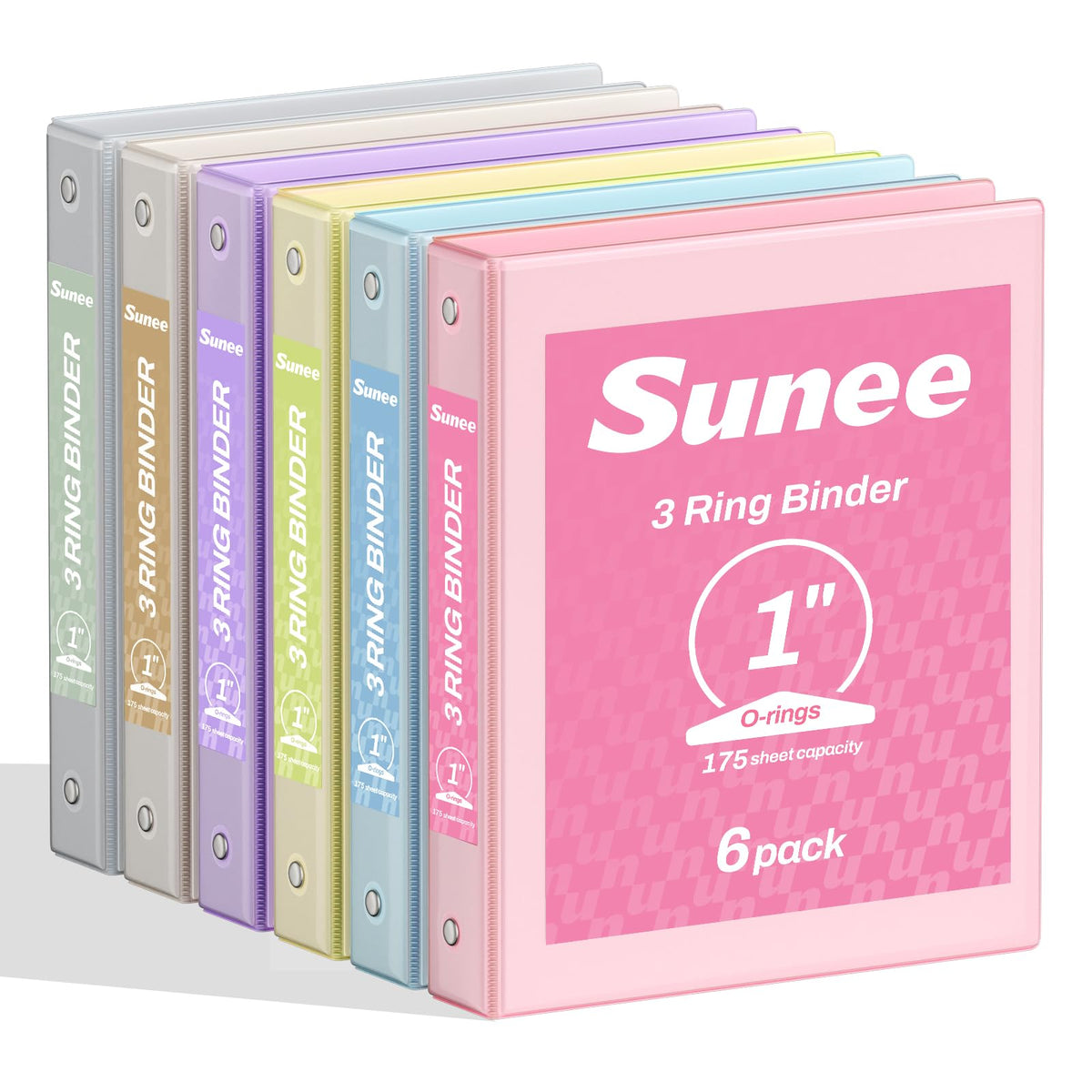 SUNEE 1 Inch Binders 3 Ring 6 Pack, Clear View Three Ring Binders PVC-Free (Fit 8.5x11 Inches) for