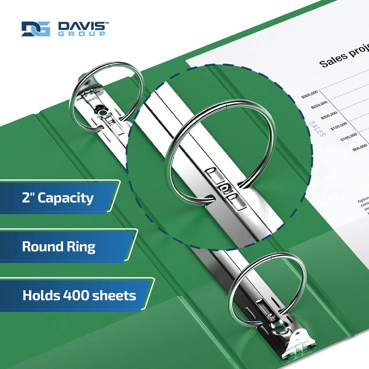 Premium Economy 3-Ring Binder, Spine Label, 2" Round Rings, Green, 6 Pack