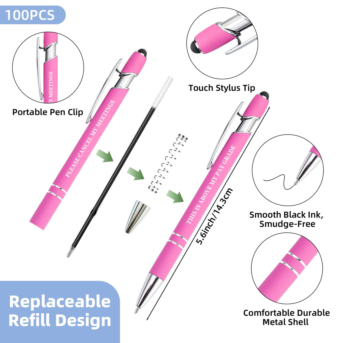 300 Pcs Funny Sarcastic Pens - 100 Set Ballpoint Pens with Refills & Bag,Fun Pen with Snarky