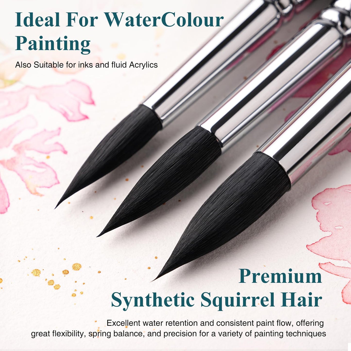 Watercolor Brushes Professional, Fuumuui 9Pcs Synthetic Squirrel Paint Brush Set for Adults Round
