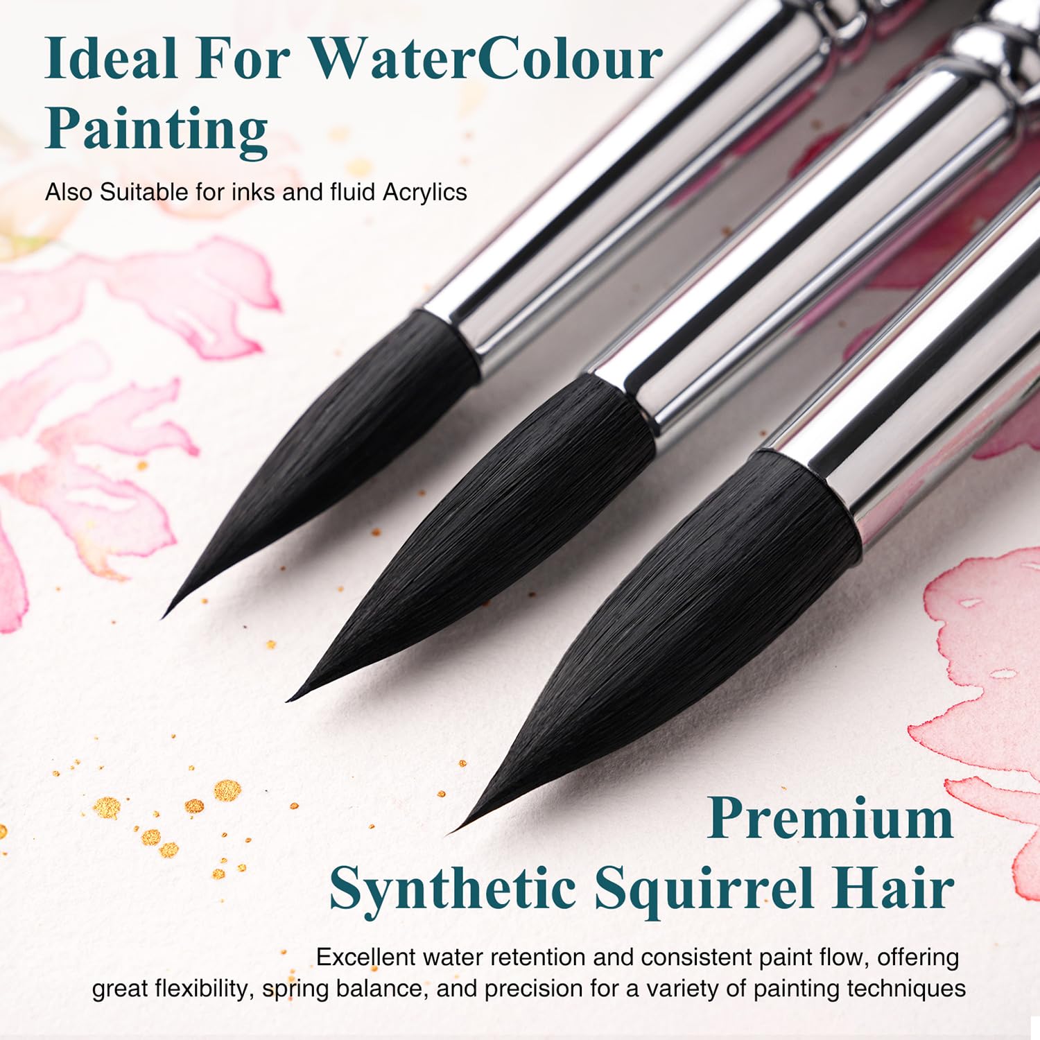 Watercolor Brushes Professional, Fuumuui 9Pcs Synthetic Squirrel Paint Brush Set for Adults Round