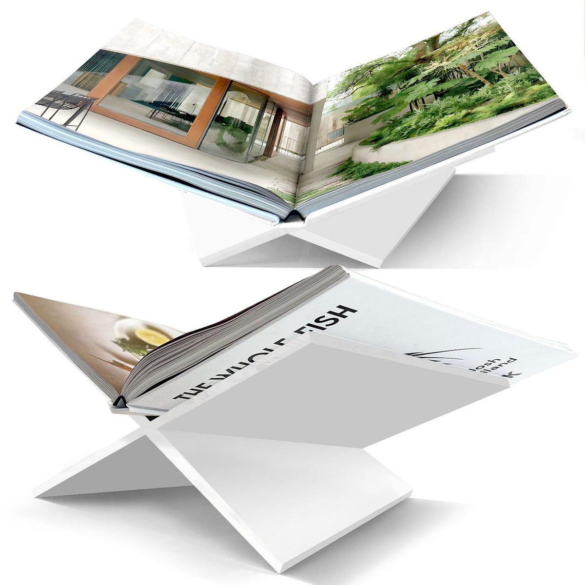 Baseline IGR Large White Acrylic Book Stand, 12.5" x 9.5" x 5.5”, Acrylic Book Holder, Open