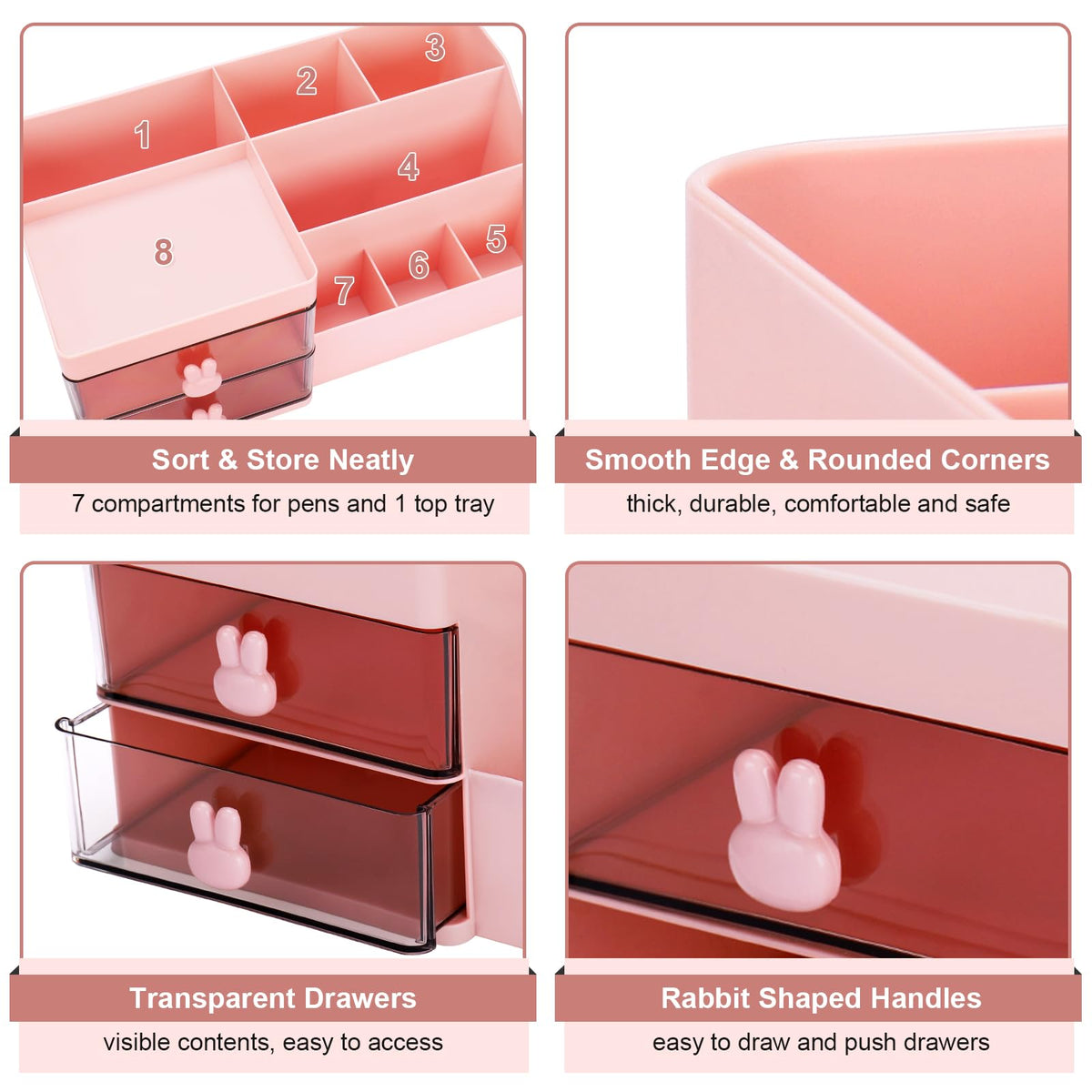 Meiikun Desk Organizer, Makeup Organizer with 2 Drawers, 7 Compartment & a Top Tray, Desktop