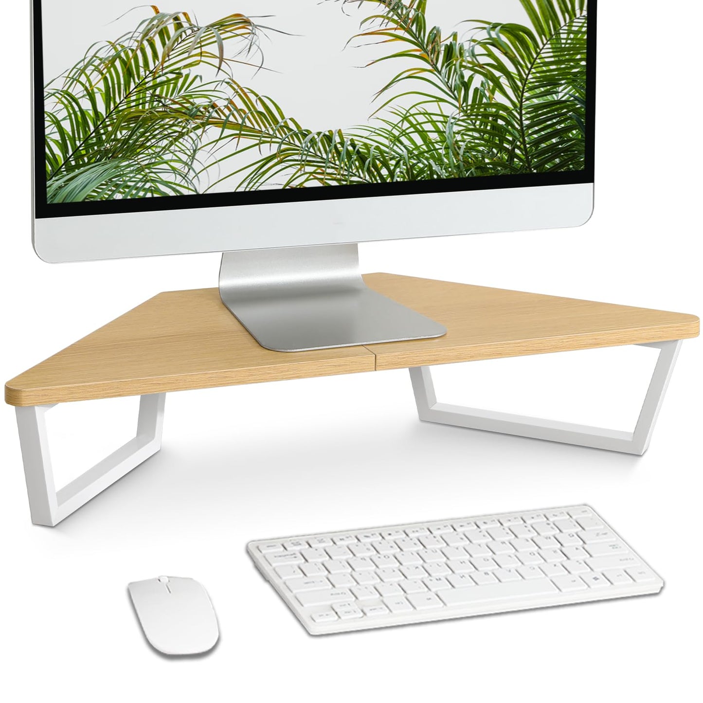 TEAMIX 26 inch Corner Monitor Stand Riser with Keyboard Storage, Maple