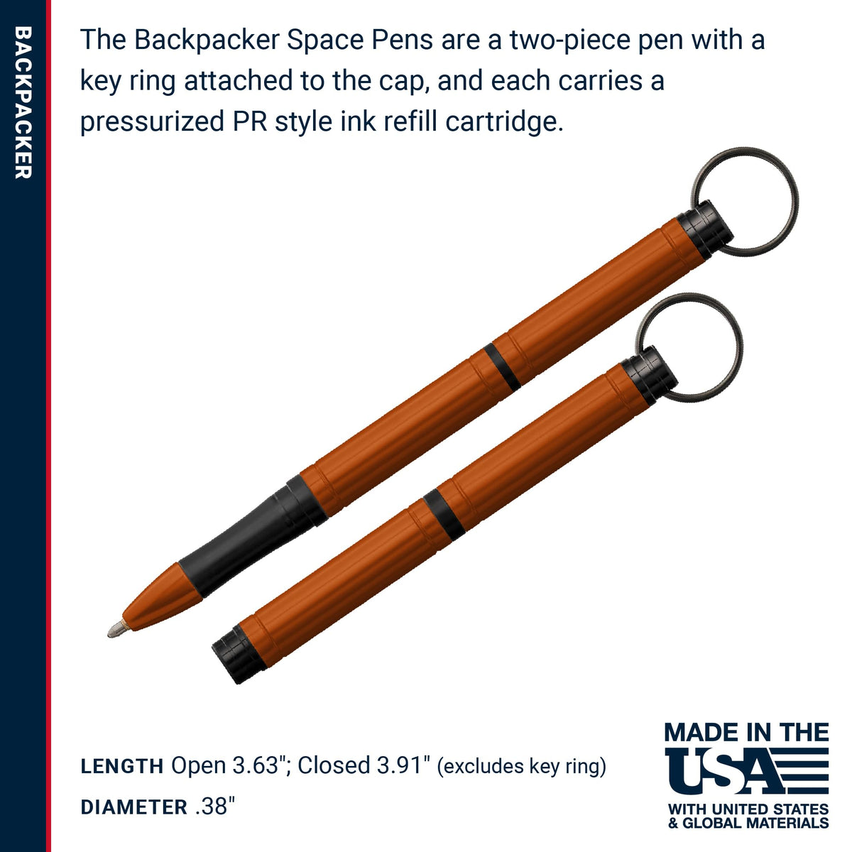 Fisher Space Pen Orange Backpacker Pressurized Ballpoint Pen, Gift Box