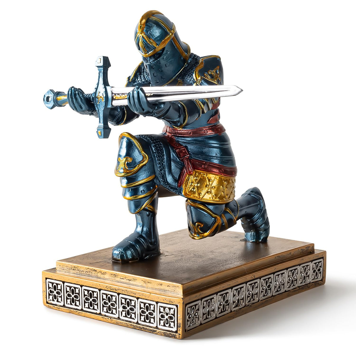 MACLARONX Kneeling Knight Pen Holder with Sword Medieval Warrior Fancy Pencil Stand for Office Desk