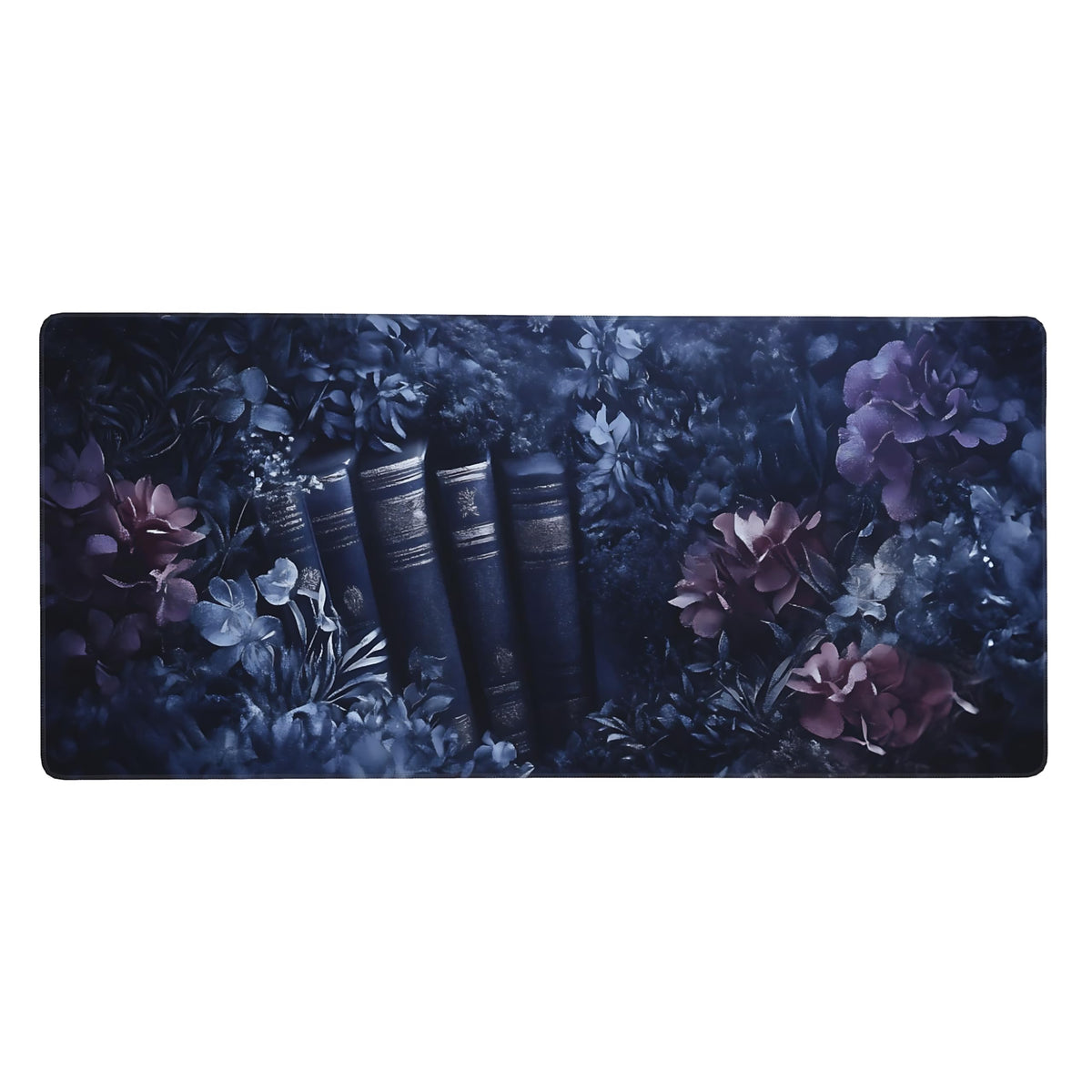 Floral Aesthetic Book Gaming Mouse Pad, Purple Dark Romanticism Desk Mat with Anti-Slip Base &