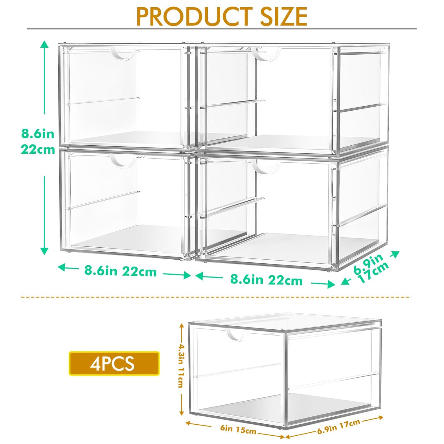 caktraie 4-Drawer Acrylic Storage Organizer for Desk, Crafts,Vanity