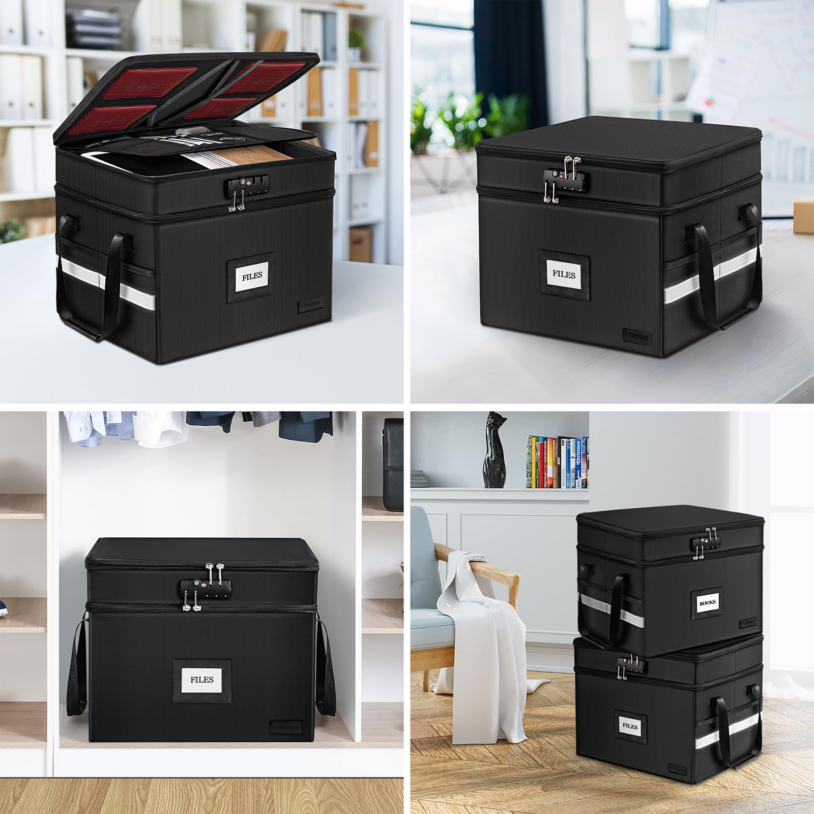 Fireproof File Oganizer with Lock, 2 Layer Fireproof Document Storage Box