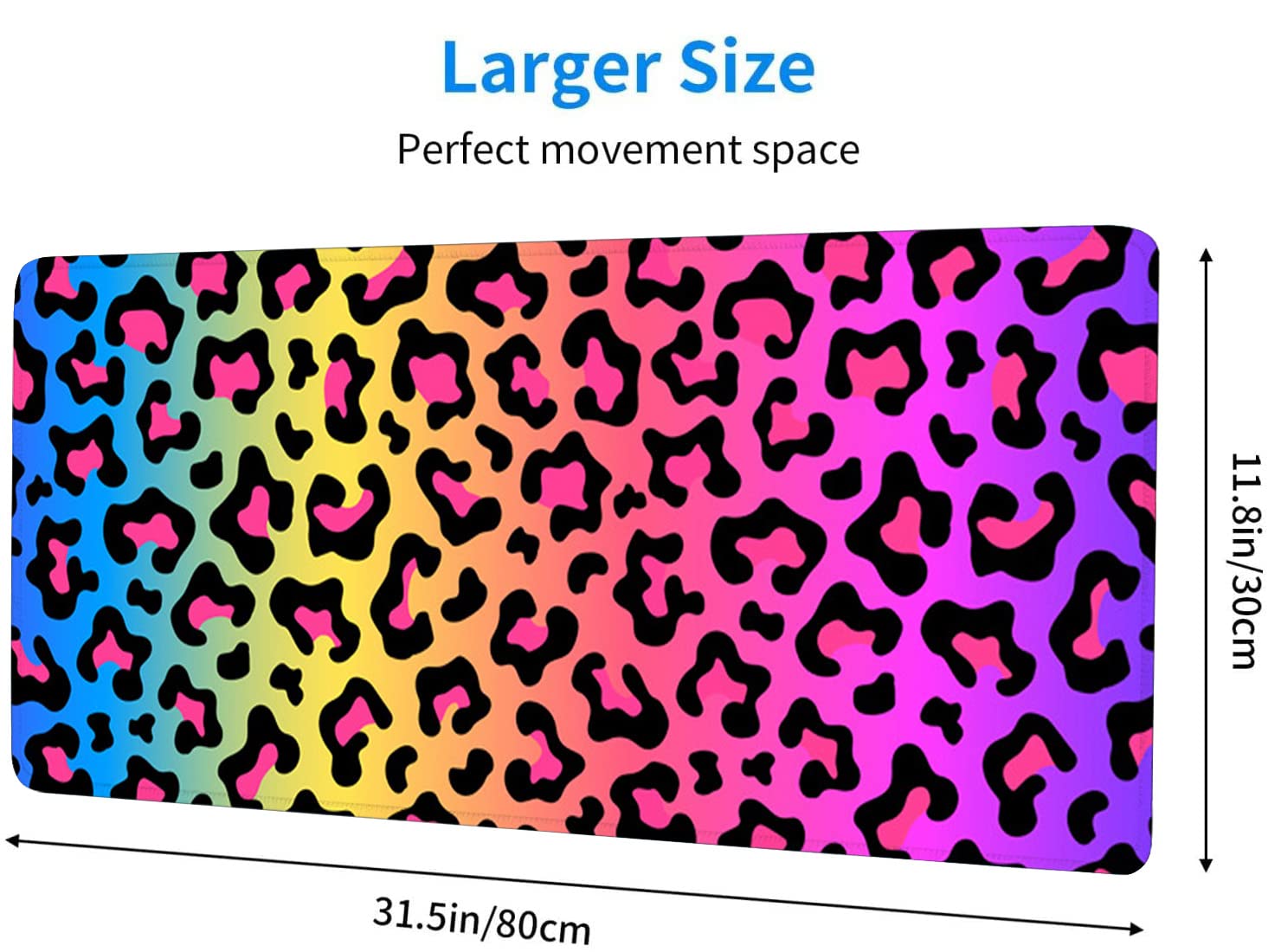 Hanazaoa Large Mouse Pad,Neon Rainbow Leopard Print Large XL Desk Mat Extended Waterproof Mouse Mat