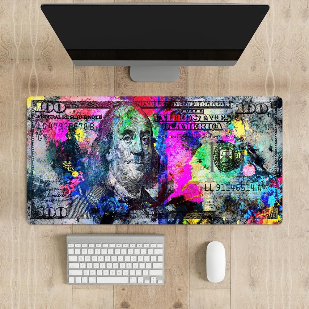 Reateforin Rainbow 100 Dollar Bills Money Gaming Mouse Pad Hundreds of US Dollar Currency Non-Slip