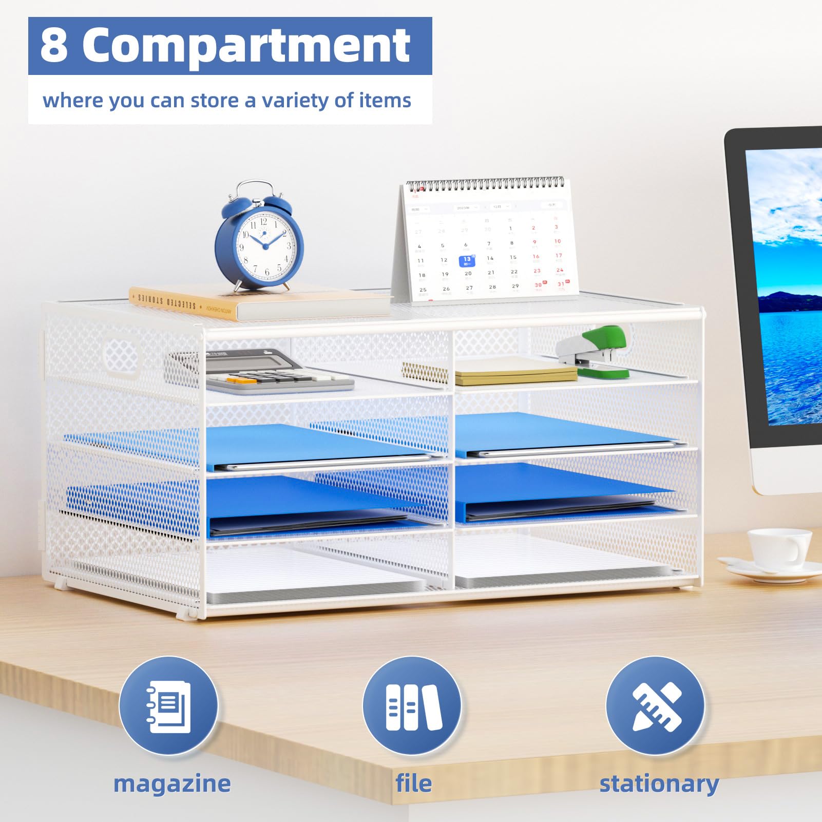 Lavatino 8 Compartments Paper Organizer for Desk, Mesh Literature Organizer, Mail File Sorter Tray