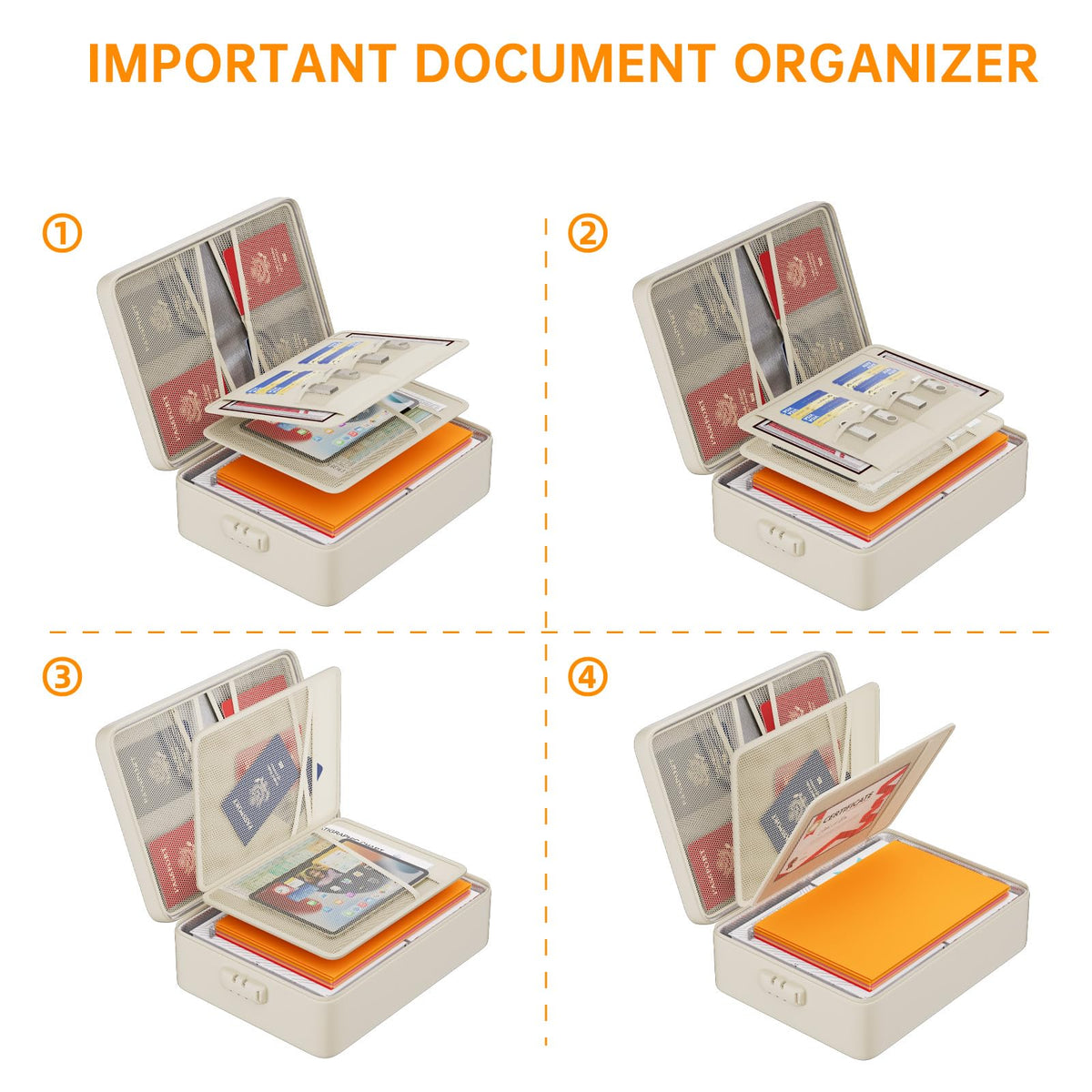 DocSafe 5200°F Fireproof Document Organizer Box with Lock, Beige (Soft)