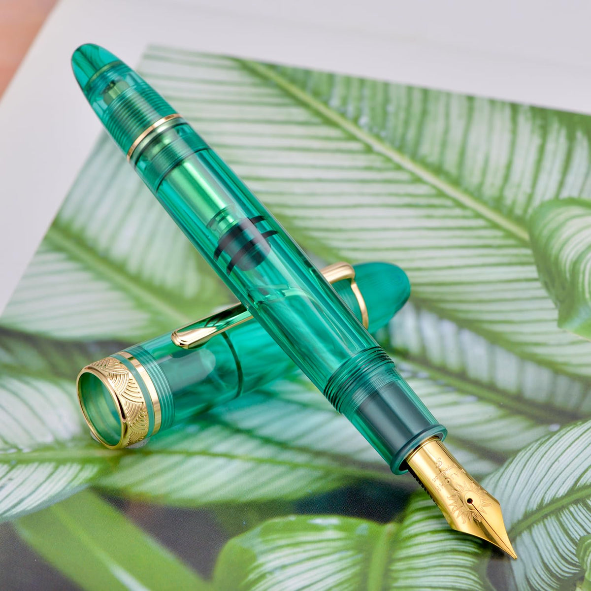 erofa Majohn P140 Piston Fountain Pen NO.8 Fine Nib, Large Capacity Transparent Green Acrylic
