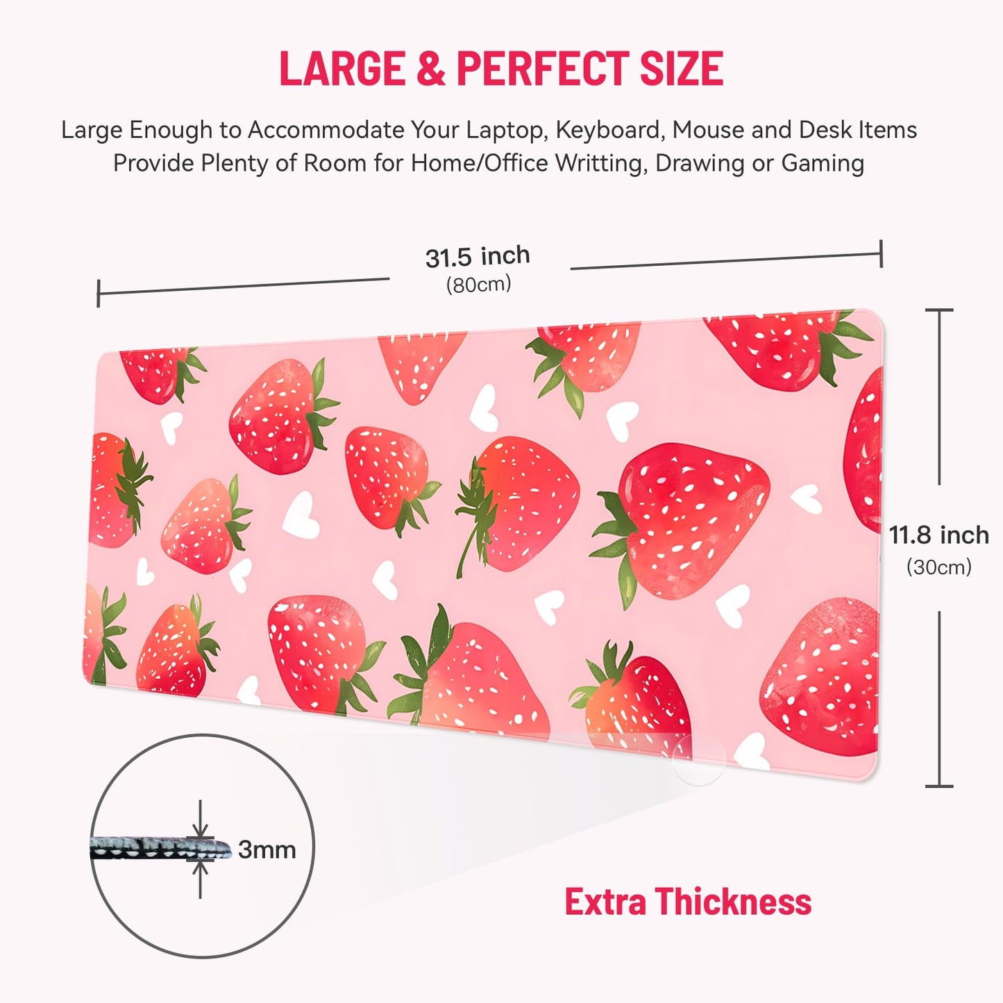 Stanoha Cute Desk Mat for Keyboard Desktop Extra Large Mouse Pad, Berry