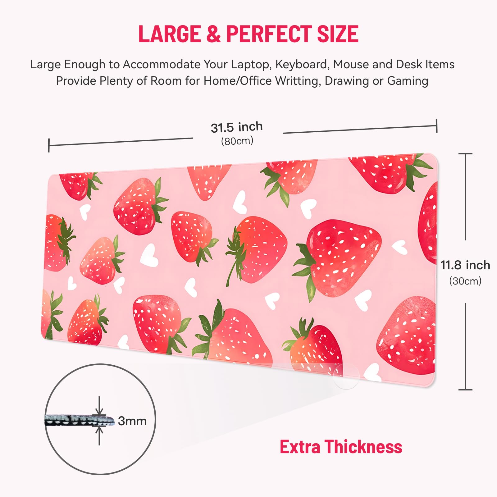 Stanoha Cute Desk Mat for Keyboard Desktop Extra Large Mouse Pad, Berry
