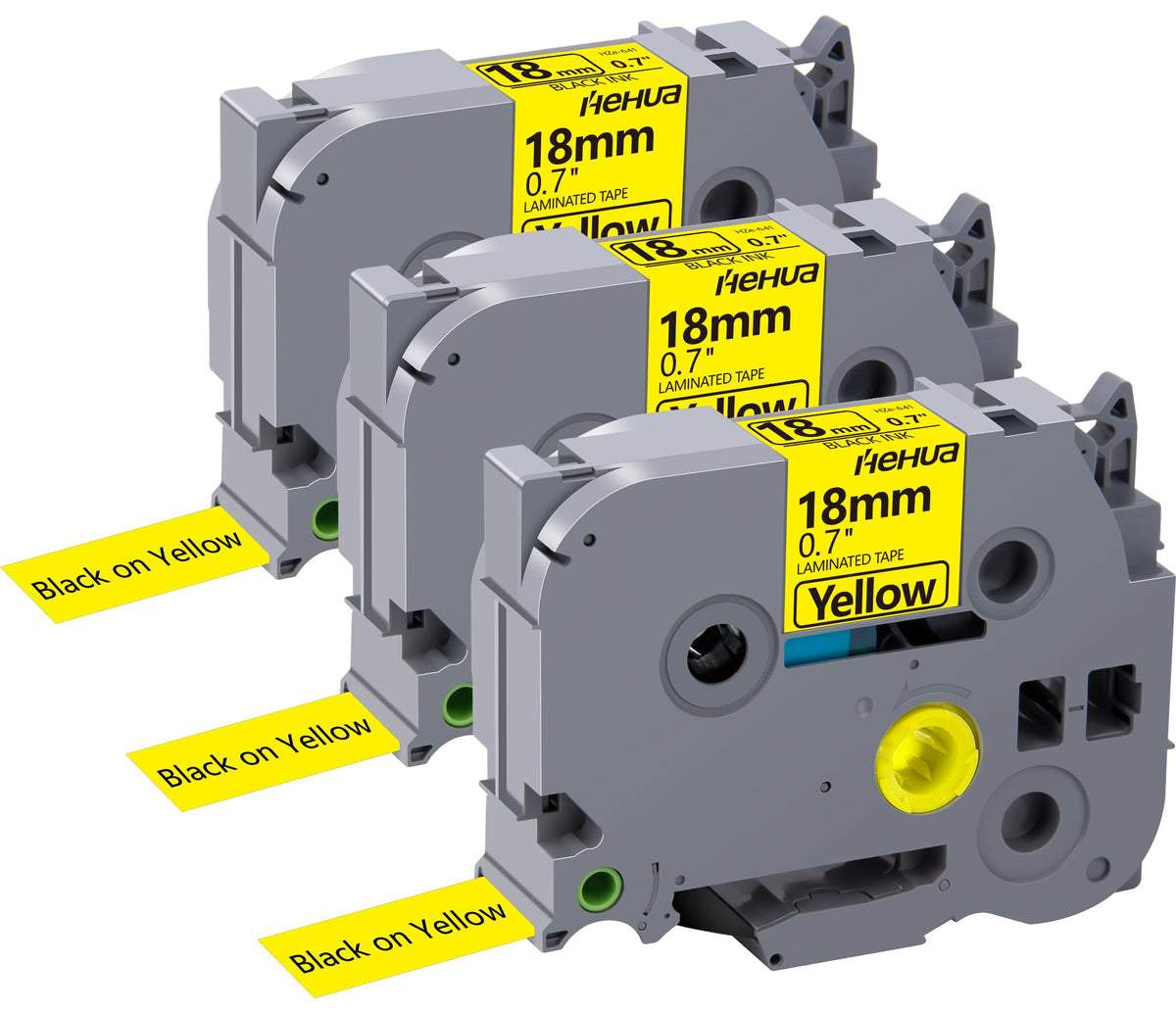 Hehua TZ641 3PK Compatible for Brother 18mm Label Tape Black on Yellow