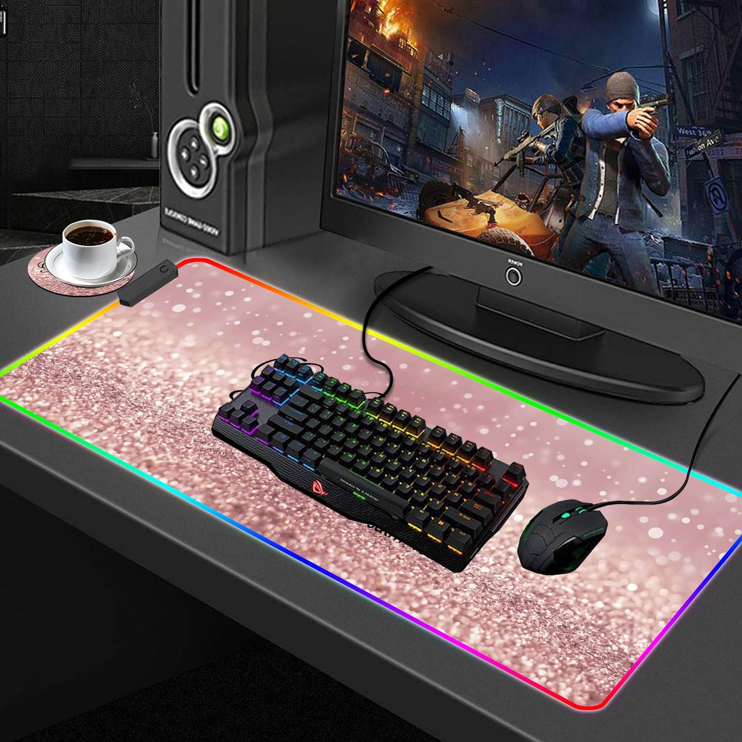 CICPLKSE Customized RGB Gaming Mouse Pad and Coffee Coaster,Large Glowing Led Anti-Slip Rubber Base