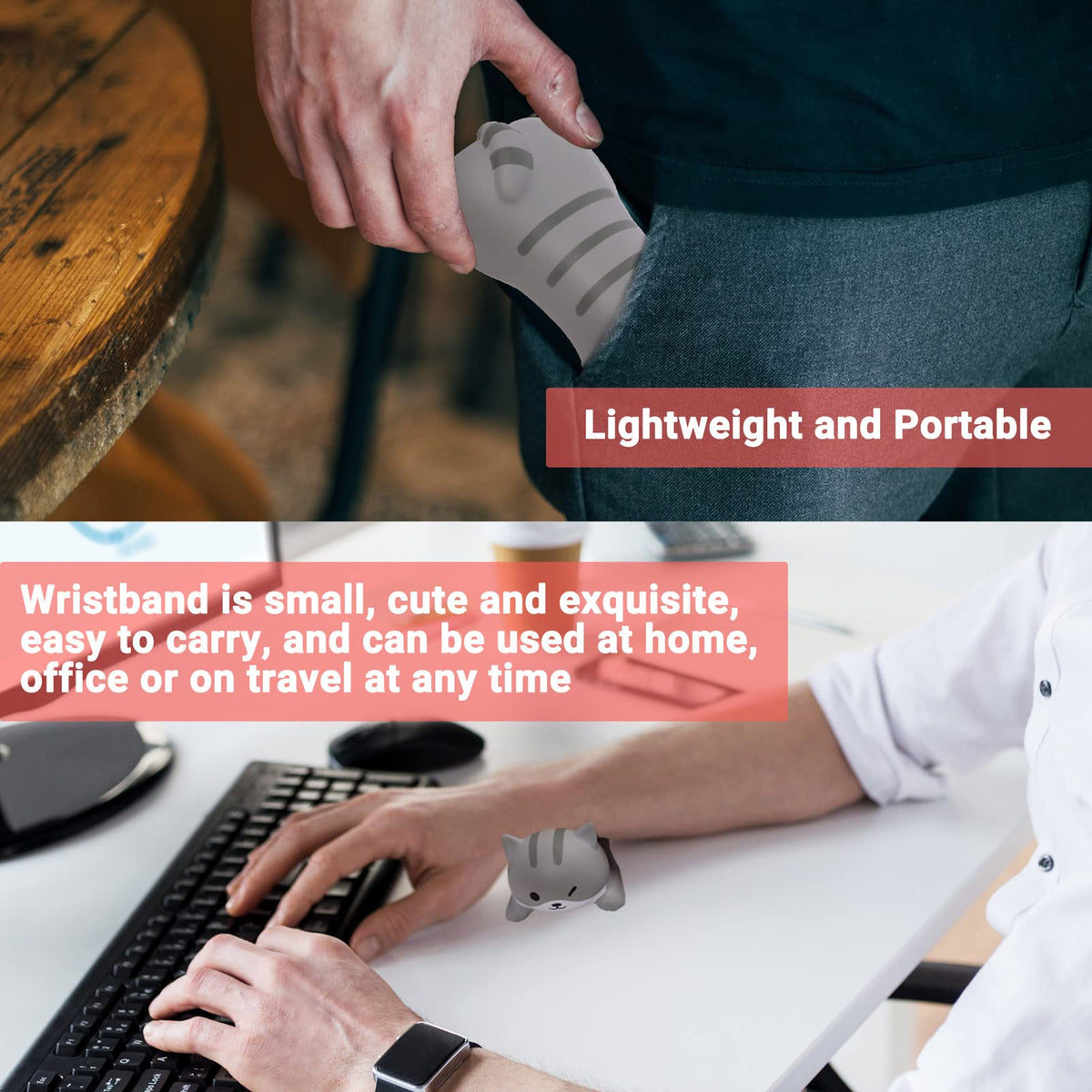 Small Wrist Rest Mouse Pad, Mini Cute Ergonomic Cartoon Mousepad Memory Foam Design Animal Shape