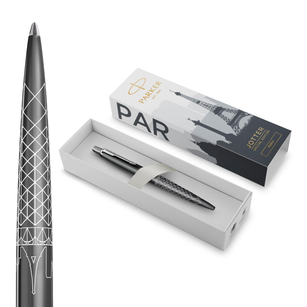 Parker Jotter Ballpoint Pen | Special Edition | Paris Grey with Chrome Trim | Medium Point | Blue