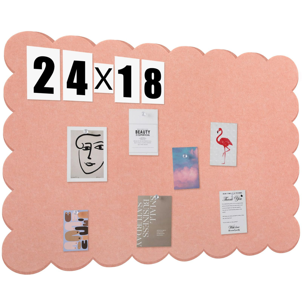 Mooliwe Scalloped Felt Bulletin Cork Board Foldable Light Pink 24 * 18 Inch