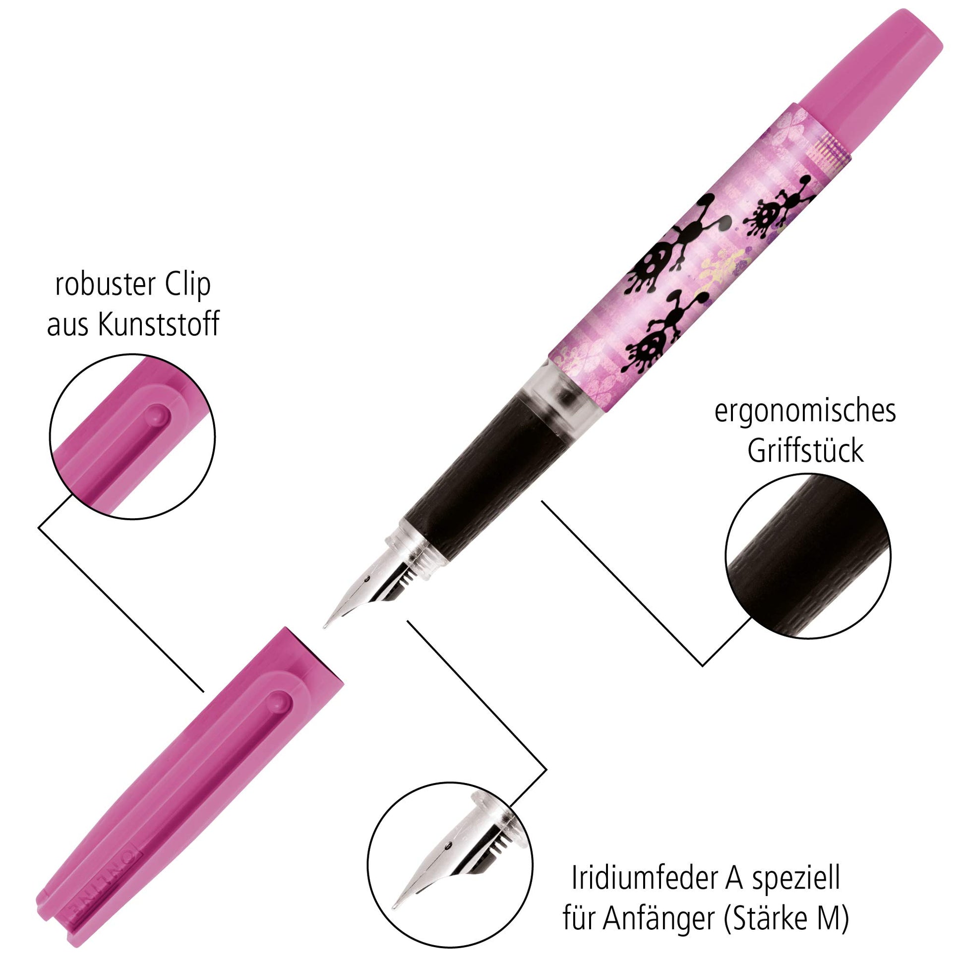 Online Bachelor Starter 42013/3 Fountain Pen Klexxi Pink Nib A for Beginners of Writing 1 Piece