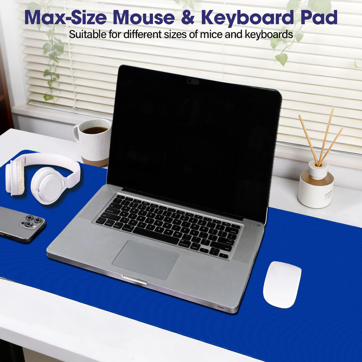 31.5" x 15.7" Waterproof Fabric Office Desk Pad, Rubber Anti-Slip Base,Blue