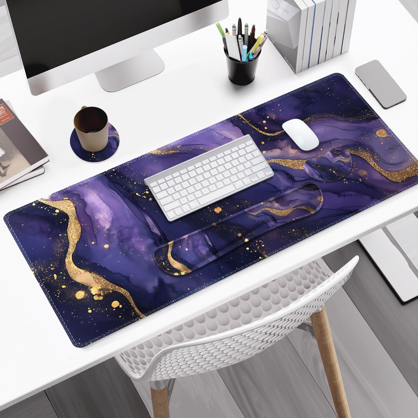 NXZGO Large Gaming Mouse Pad Set, 4 in1 Ergonomics Keyboard Desk Mat with Memory Foam Wrist Rest