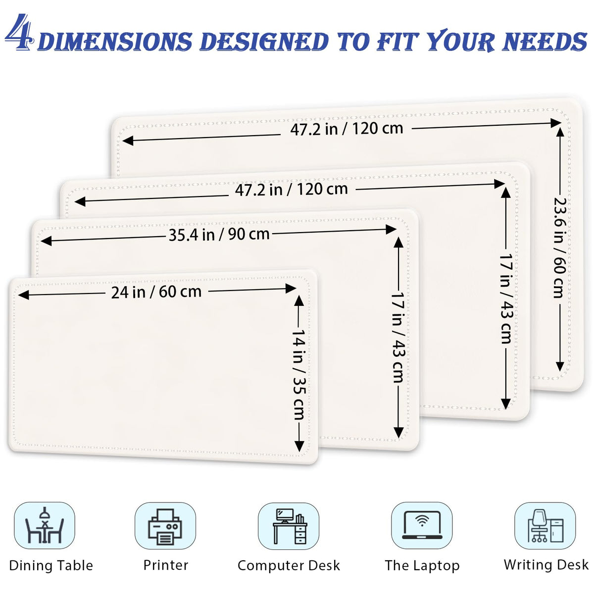 Large Desk Pad, 47.2" x 17" PU Leather Desk Mat for Desktop, Non-Slip Office Desk Mat for Desk